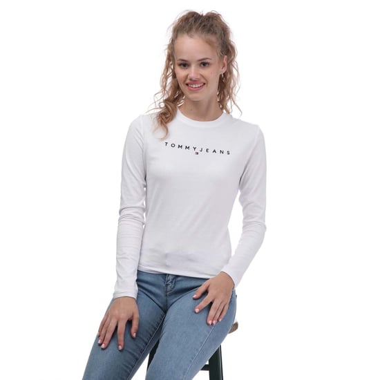 Women's Tommy Hilfiger Slim Fit Linear Long Sleeve T-Shirt in White
