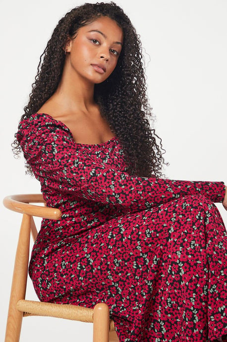 Tall Ditsy Floral Square Neck Midi Dress