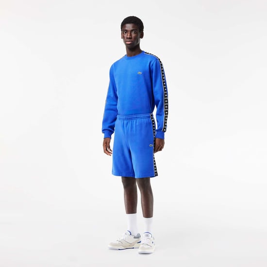 Men's Lacoste Logo Stripe Fleece Jogger Shorts in Blue