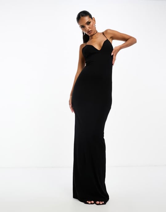ASOS DESIGN plunge cami v neck maxi dress in black