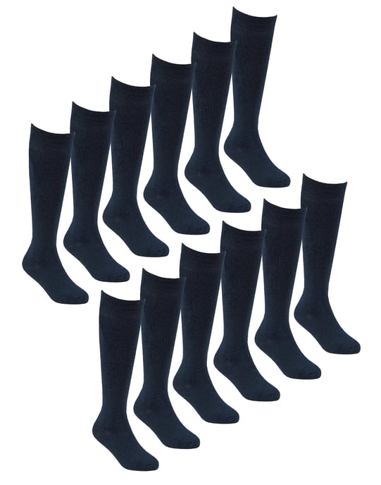 12 par multipack knähöga bambusockor för flickor | Sock Snob | mjuka, enfärgade, långa skolstrumpor för barn - marinblå - Image 1