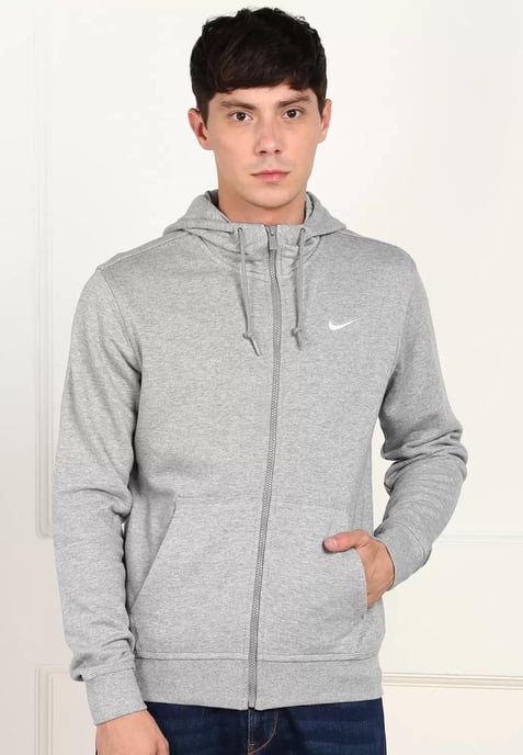 Nike Fleece Heren Zip Through Club Swoosh Hoodie In Grijs - Image 1