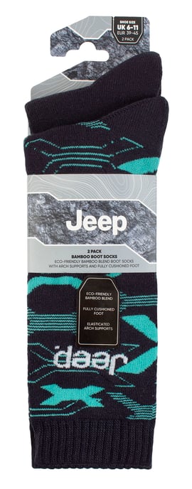 Mens Bamboo Work Boot Socks | Jeep | Soft and Breathable Thick Heavy Duty Cushioned Socks, Knit Ribbed Style Walking Socks - Navy / Turquoise - Image 2