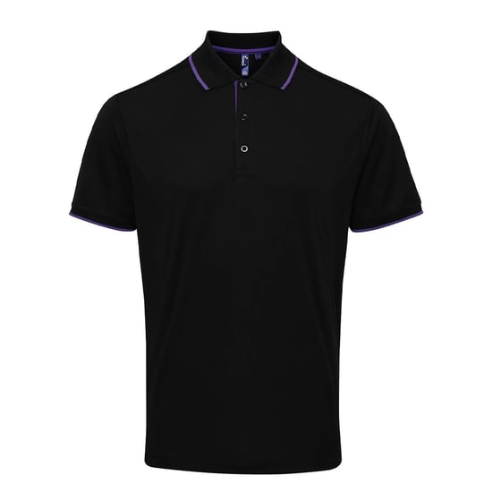 Premier Mens Coolchecker Contrast Pique Polo Shirt (Black/Purple)