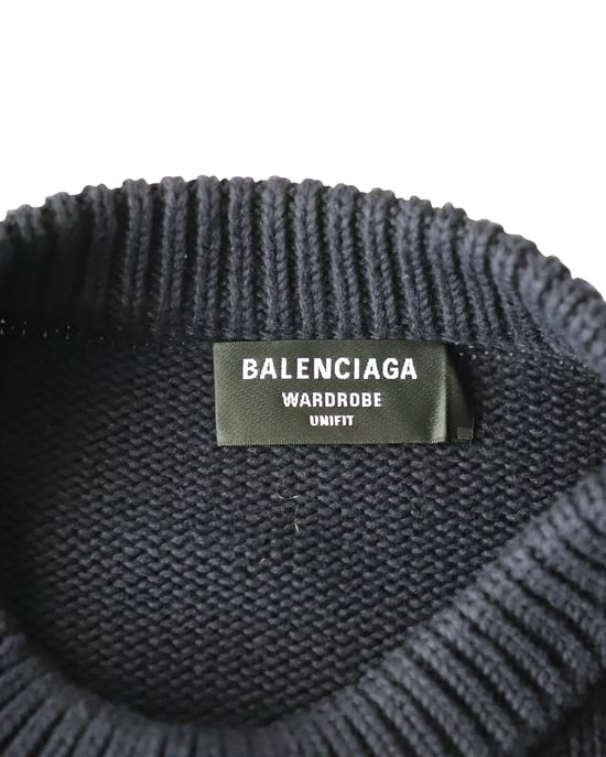 Balenciaga Oversized Broderad Collegemärke Tröja i Mörkblå Bomull - Image 4