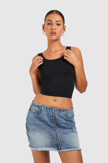 Vintage Wash Zip Front Micro Mini Skirt - Image 4