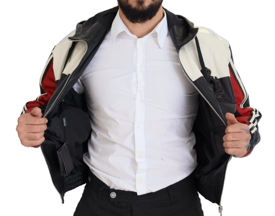 Dolce & Gabbana Svart Läder Huva Blouson Jacka Herrjacka - Image 5