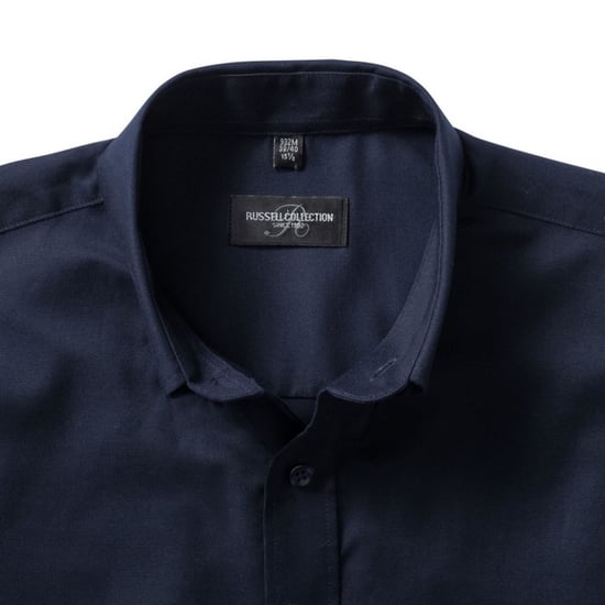 Russell Collection Mens Long Sleeve Easy Care Oxford Shirt (Bright Navy) - Image 5