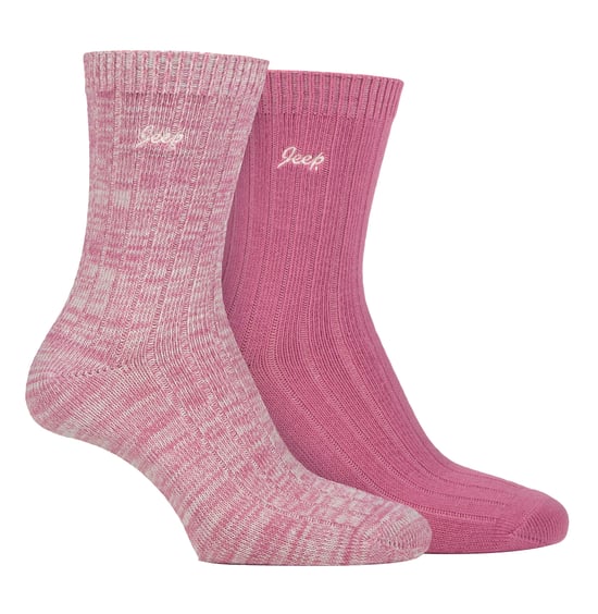 Womens Walking Boot Socks | Jeep | 2 Pack High Performance Polyester Running Socks - Cerise / Cream - Image 1
