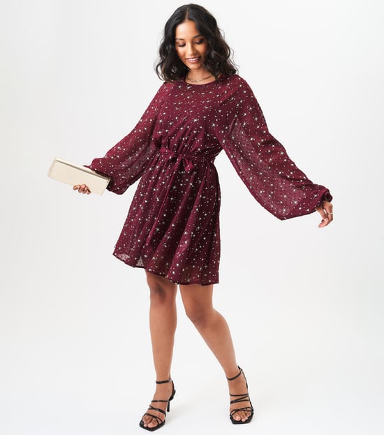 Black Star Print Long Sleeve Mini Dress - Image 1