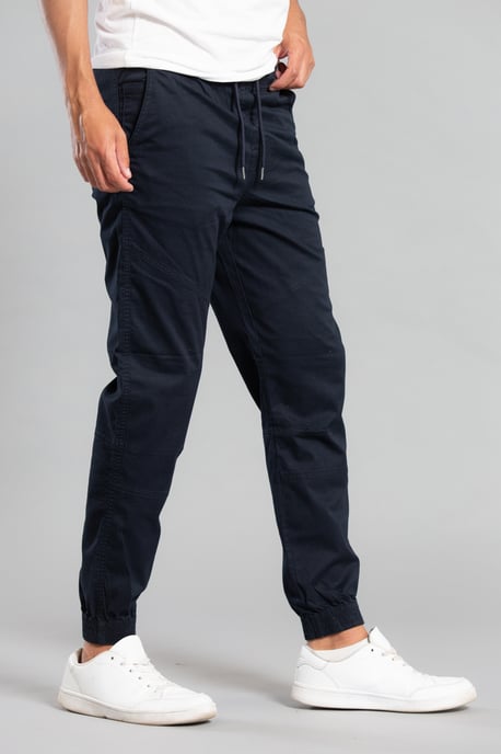 Navy Cotton Cuffed Trouser