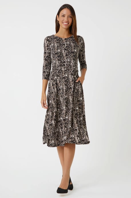 Animal Print Gathered Stretch Ruched Dress