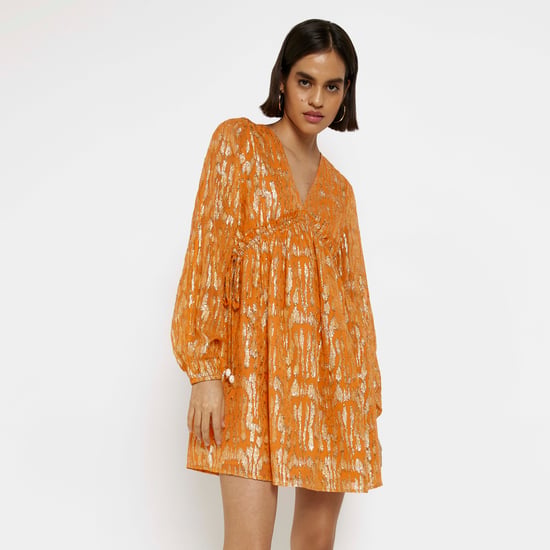 River Island Womens Smock Mini Dress Orange Shimmer