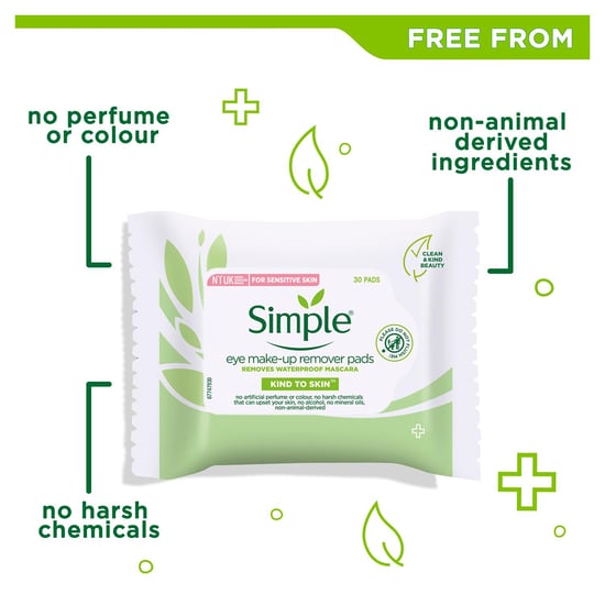 Simple Kind to Skin Eye Make-Up Remover Pads with Pro-vitamin B5, 3x 30 Pads