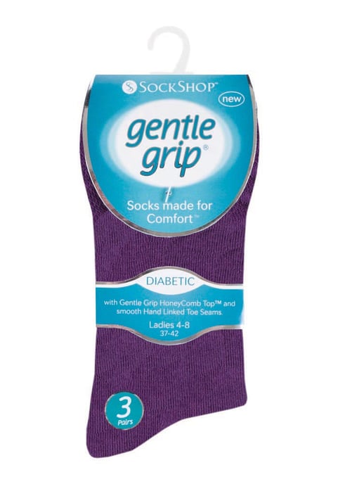 Gentle Grip - 6 par diabetessockor för damer med Honey Comb-topp och handknutna tåsömmar - Lila 38 - Image 2