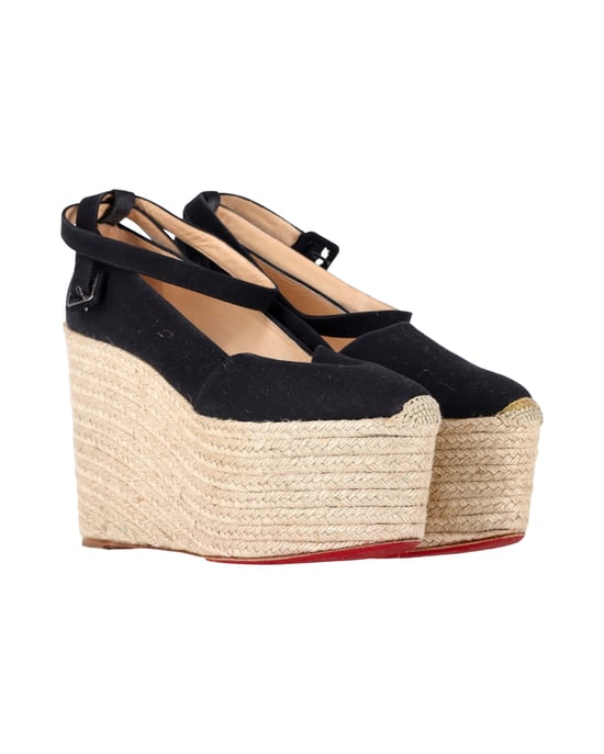 Christian Louboutin Dehia Espadrille Platform Wedge in Black Canvas - Image 3
