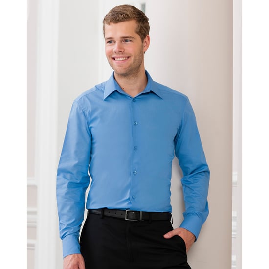 Russell Collection Mens Long Sleeve Poly-Cotton Easy Care Tailored Poplin Shirt (Corporate Blue) - Image 4