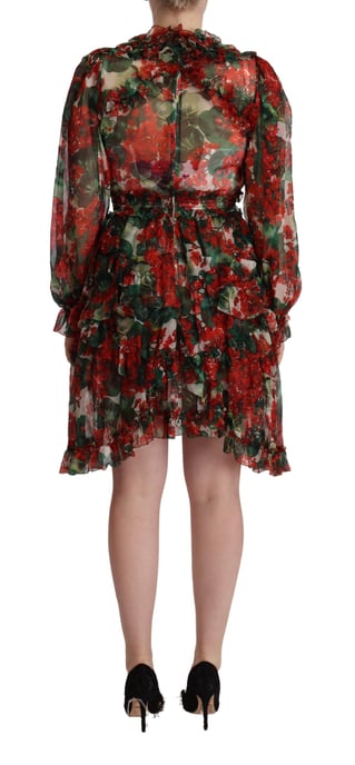 Dolce & Gabbana Dames Multikleur Rode Bloemen Zijden Lange Maxi Jurk - Image 3