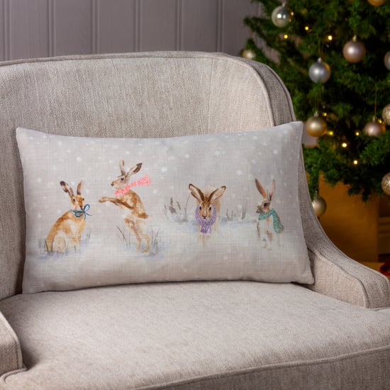 Evans Lichfield Snowy Hare Hand Painted Cushion Cover