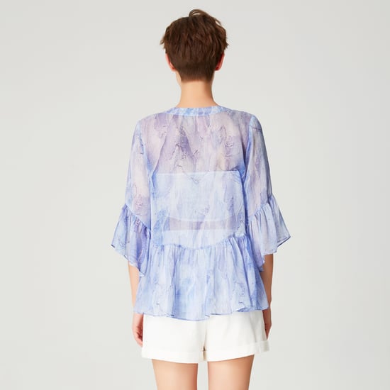 Chiffon -shirt met tulpenmouwen en abstracte print - Image 6