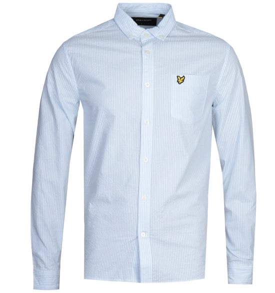 Lyle & Scott Seersucker Pool Blue Long Sleeve Shirt - Image 1
