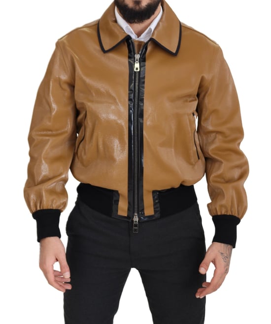 Dolce & Gabbana Mörk Kamel Bomull Full Zip Blouson Herrjacka - Image 2
