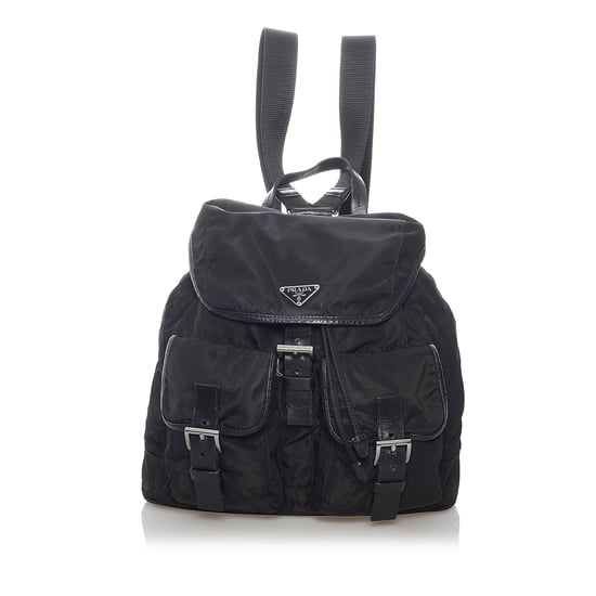 Vintage Prada Tessuto Drawstring Backpack Black