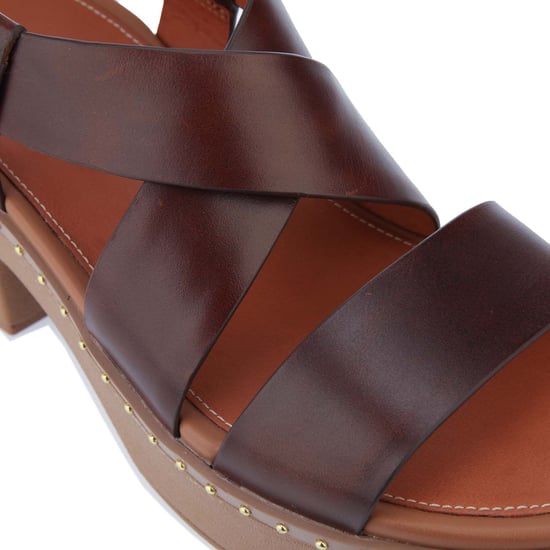 Women's Fitflop Pilar Back-Strap Leather Clogs in Chocolate