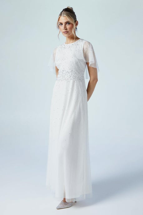 Cape Detail Ombre Embellished Mesh Wedding Dress - Image 1