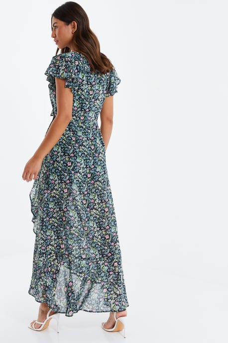 Multicoloured Floral Chiffon Midi Dress