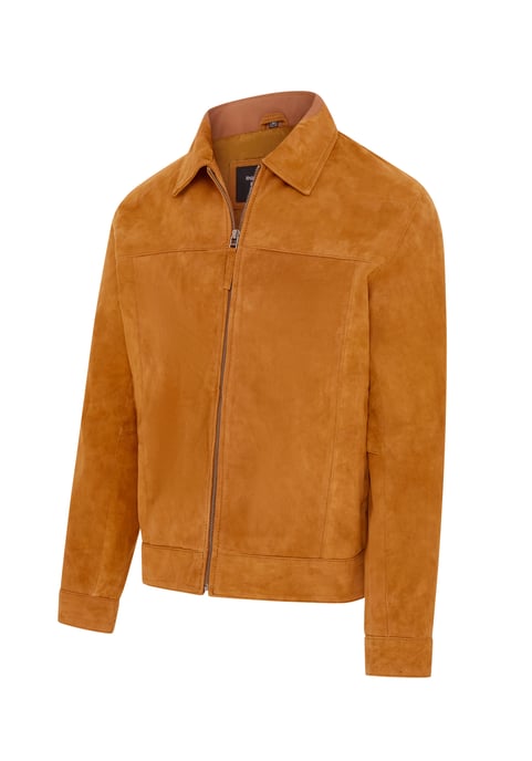 Mens Tan Retro Classic Suede Leather Harrington Biker Jacket - Bryne