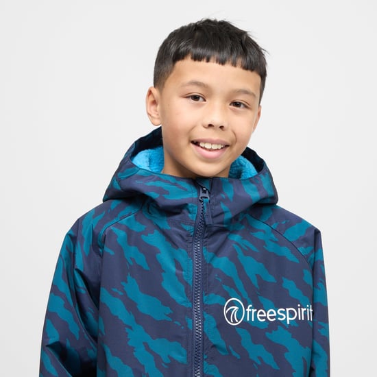 Freespirit Kids' Aquarobe Pro Waterproof Jacket with Hood, Deep-Pile Fleece Lining & 2 Zipped Pockets, Unisex Drying & Changing Robe, Navy