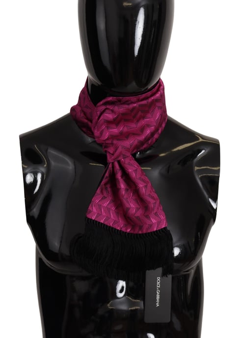 Dolce & Gabbana Magenta Geometriskt Mönstrat Sjalar Franjed Silkes Herrsjal - Image 1