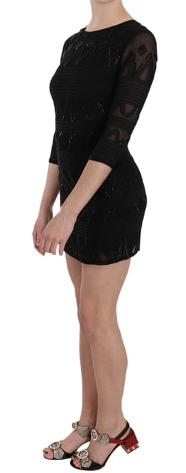 John Richmond Black Silk Sequined Mini Shift Gown - Image 2