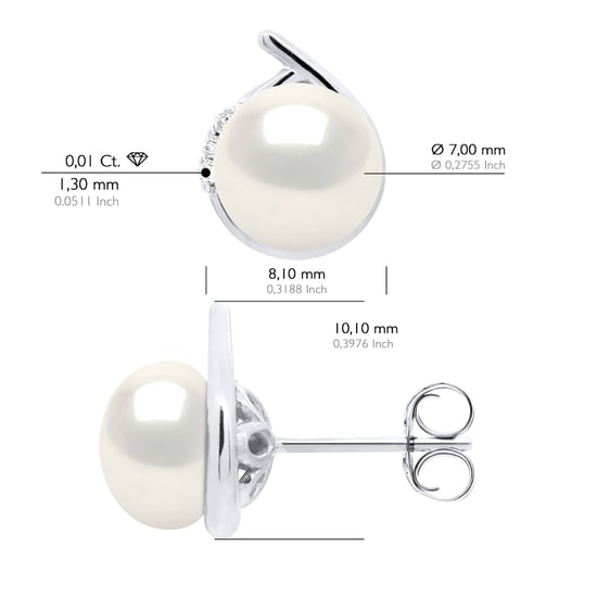Oorbellen Omgeving Diamanten 0,03 Cts Wit Goud - Echte Cultuur Zoetwater Parelknoppen 7-8 mm - Image 2