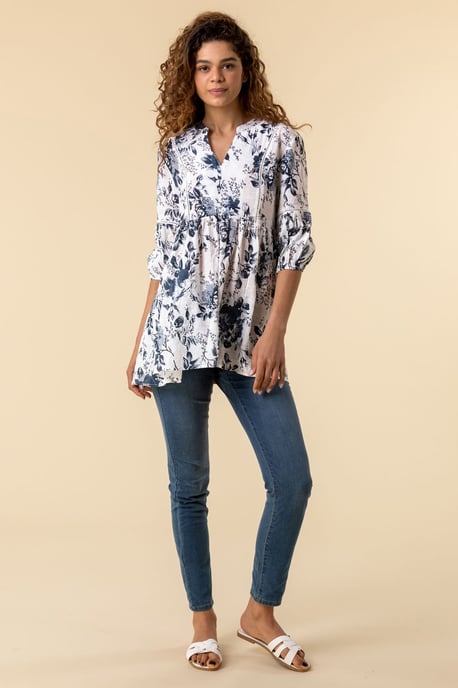 Floral Print Notch Neck Top