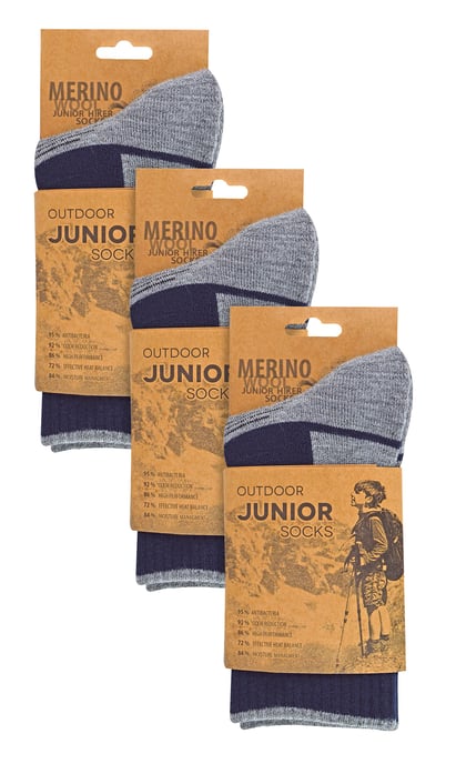 3 Pair Multipack Kids Merino Wool Hiking Socks | Lightweight Anti Blister Socks for Boys & Girls - Navy - Image 2