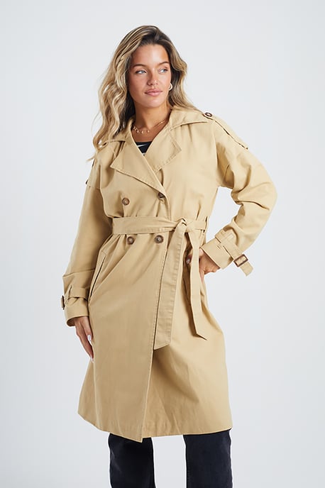 Stone 'Noelle' Cotton Twill Double Breasted Mac
