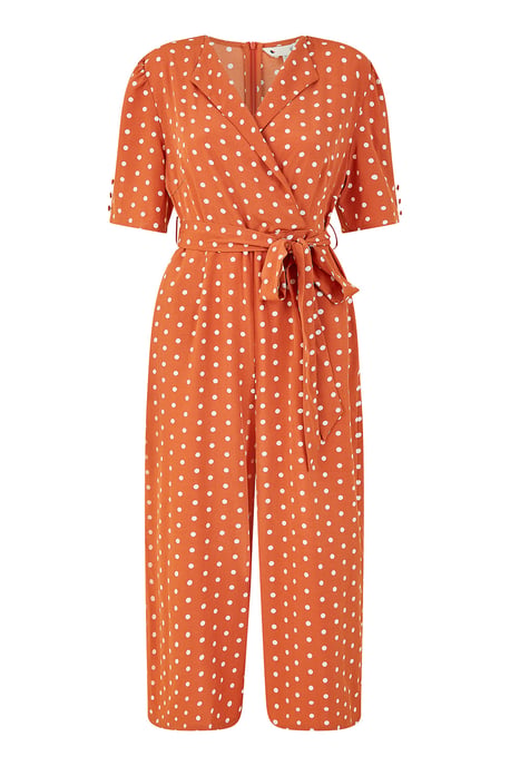 Orange Spot Print Retro Culotte Jumpsuit