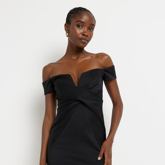 River Island Womens Bodycon Midi Dress Black Bardot