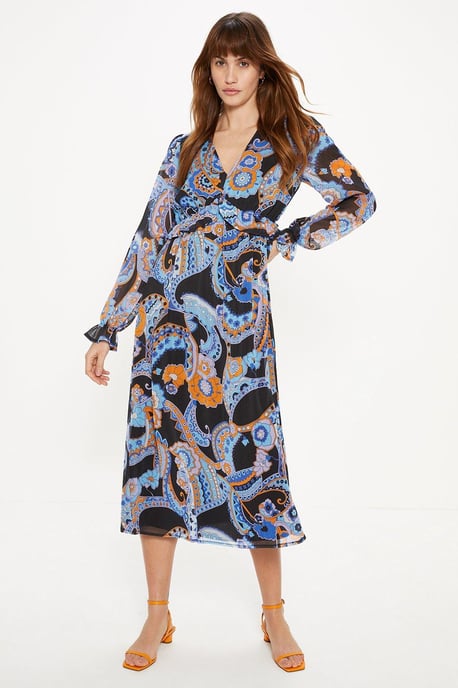 Paisley Ruffle Waist Midi Dress