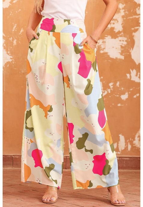 Women's Color Palette Print Wide Leg Pants in Multicolor - Image 2