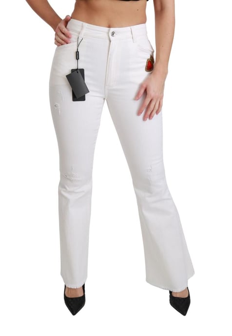 Dolce & Gabbana Women's White Heart Flared Stretch Cotton Pants - Image 2
