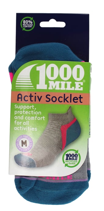 1000 Mile - Ladies Active Low Cut Repreve Seamless Sports Socks - Silver / Teal - Image 2