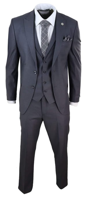 Mens 3 Piece Suit Plain charcoal Classic Tailored Fit Smart Casual 1920s Formal - Image 2