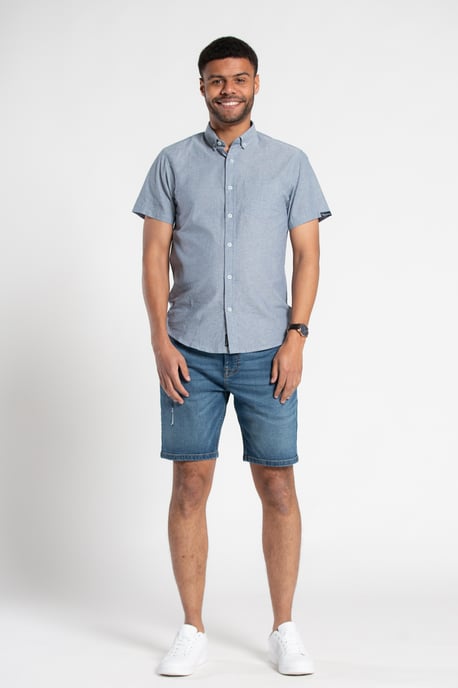 Blue Cotton Chambray Short-Sleeve Shirt