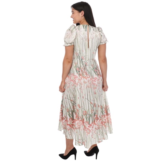 Women's Ted Baker Zahrria Floral Midi Dress With Puff Sleeves in Ivory