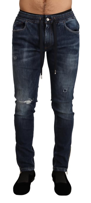 Dolce & Gabbana Men's Blue Cotton Stretch Tattered Denim Jeans - Image 1