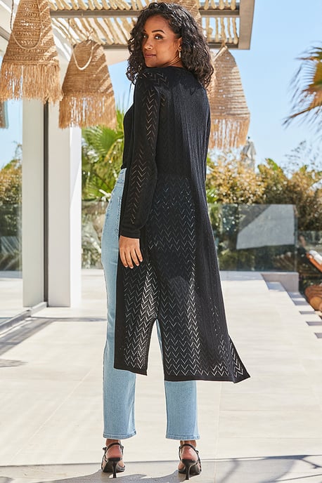 Black Chevron Knit Pointelle Cardigan