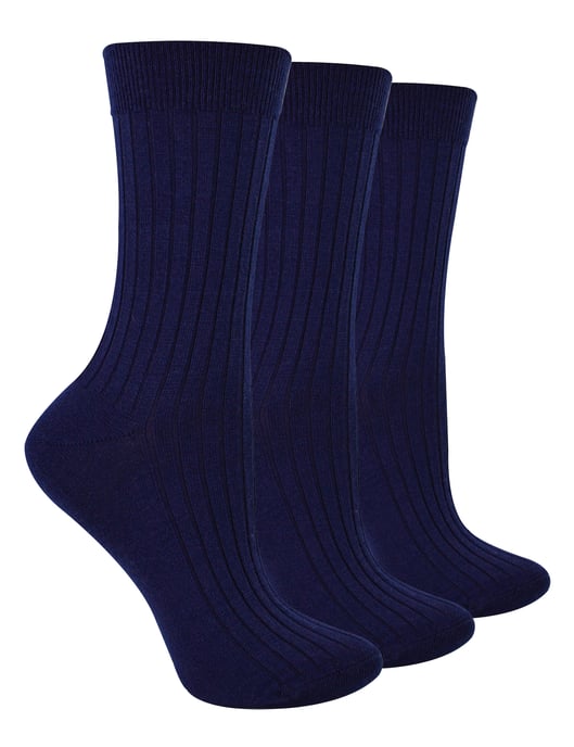 3 Pairs Ladies Original Merino Wool Socks | Steven | Breathable Thick Warm Boot Socks - Navy Blue - Image 1